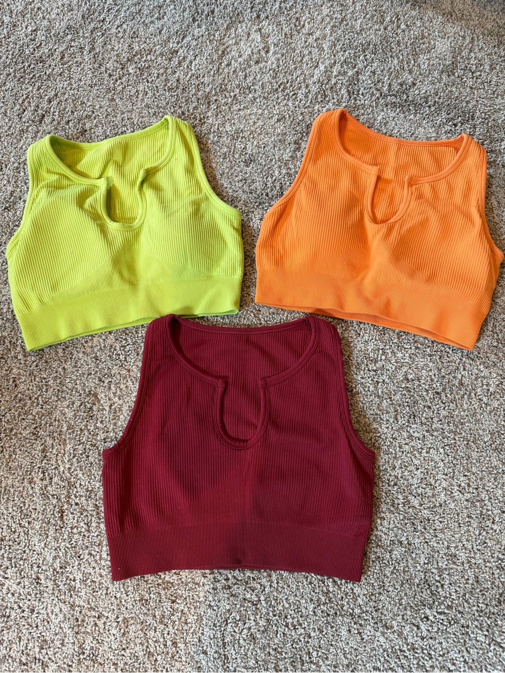 Ribbed Crop Tank Tops - Lime, Orange, Burgundy